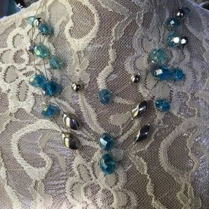 Three-strand Necklace with Blue and Silver Beads